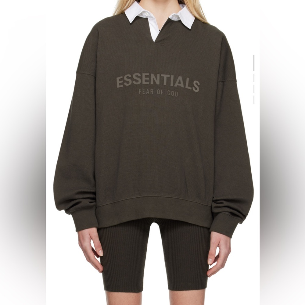 Fear of god Essentials grey bonded polo